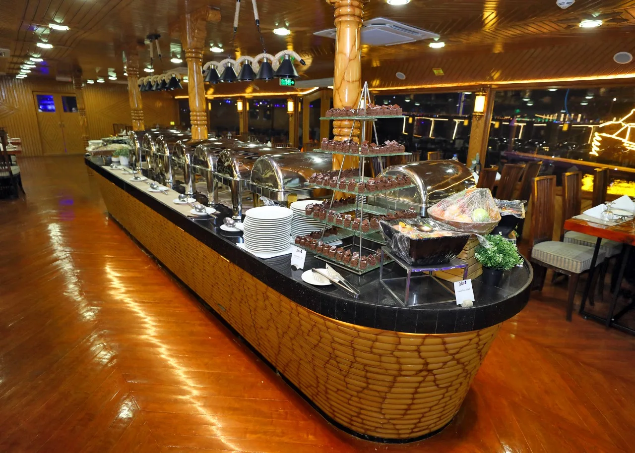 Wide view of the Arabic and Continental buffet spread