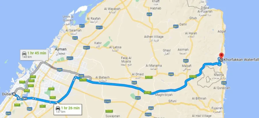 Khorfakkan Waterfall map